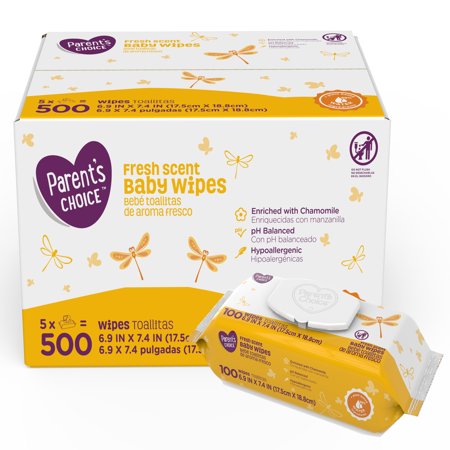 Parent's Choice Fresh Scent Baby Wipes, 5 packs of 100 (500 count
