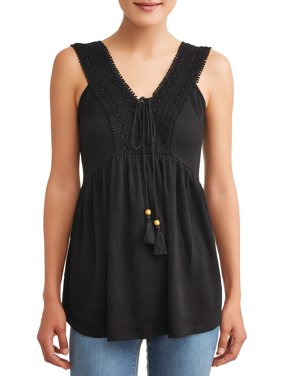 Women's Textured Lace Up Tank Top