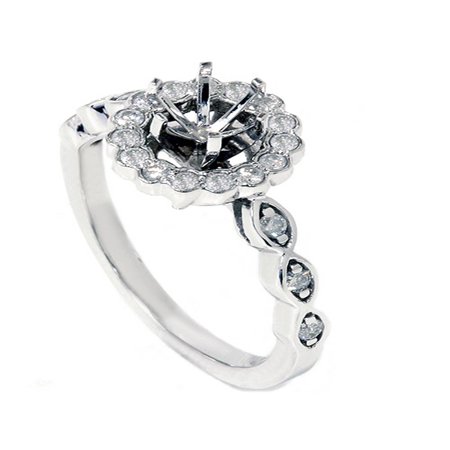 - Diamond Halo Engagement Ring Setting 1/4ct Semi Mount Unique Vintage Accents 14k