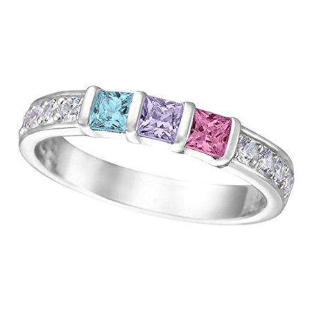 - Family Jewelry Mother's Ring Swarovski Princess Cut 1 to 6 Simulated Birthstones Sterling Silver Size 4
