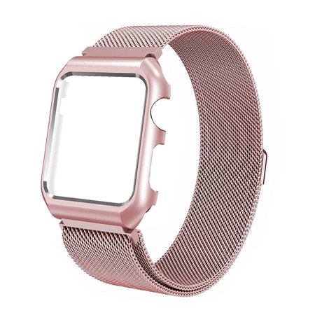 Breed Watch Band For Apple Watch Band with Case 42mm, Stainless Steel Mesh Milanese Loop with Adjustable Magnetic Closure Replacement Wristband iWatch Band for Apple Watch Series 3 2 1 - Rose Gold ()