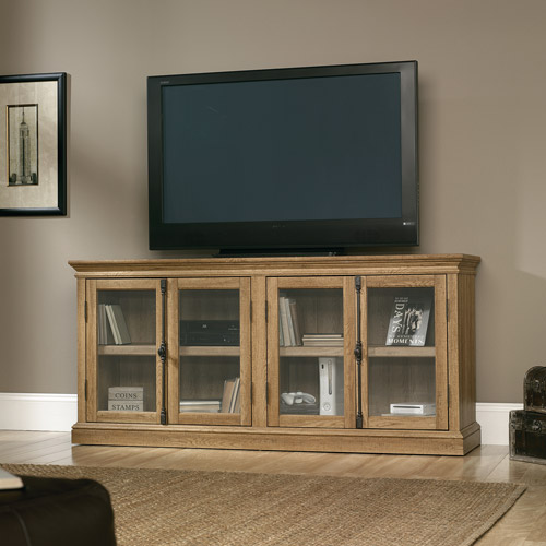 Sauder Barrister Lane Credenza, for TVs up to 80'', Scribed Oak