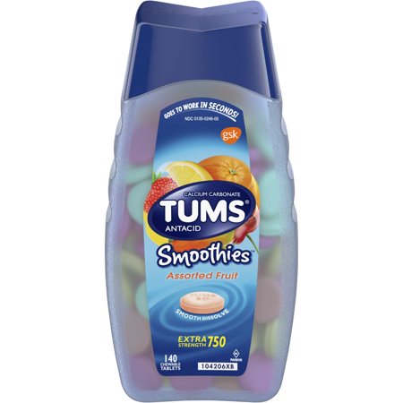 - (2 Pack) Tums smoothies assorted fruit extra strength antacid chewable tablets for heartburn relief, 140 tabl