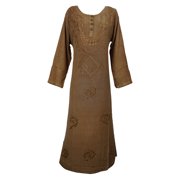 Mogul Womens Maxi Dress  Stonewashed Brown Full Sleeves Tunic Evening Gown Dresses