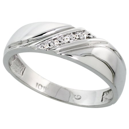 Cut Diamond Ring Band - 10k White Gold Mens Diamond Wedding Band Ring 0.03 cttw Brilliant Cut, 1/4 inch 6mm wide