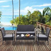 Black Wicker Furniture Costway 4 Pcs Outdoor Patio Rattan Wicker Furniture Set Table Sofa Cushioned Deck Black