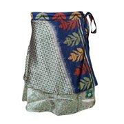 Mogul Womens Magic Wrap Skirt Printed Reversible Silk Sari Two Layer Beach Cover Up Sarong