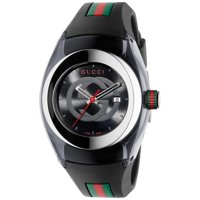 Unisex Black Swiss Sync Gucci Striped Rubber Strap Watch