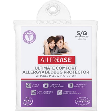 - AllerEase Standard or Queen Ultimate Comfort Allergy & Bedbug Zippered Pillow Protector, 1 Each