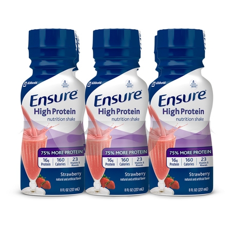 Ensure High Protein Nutrition Shake with 16 grams of high-quality protein, Meal Replacement Shakes, Low Fat, Strawberry, 8 fl oz, 6