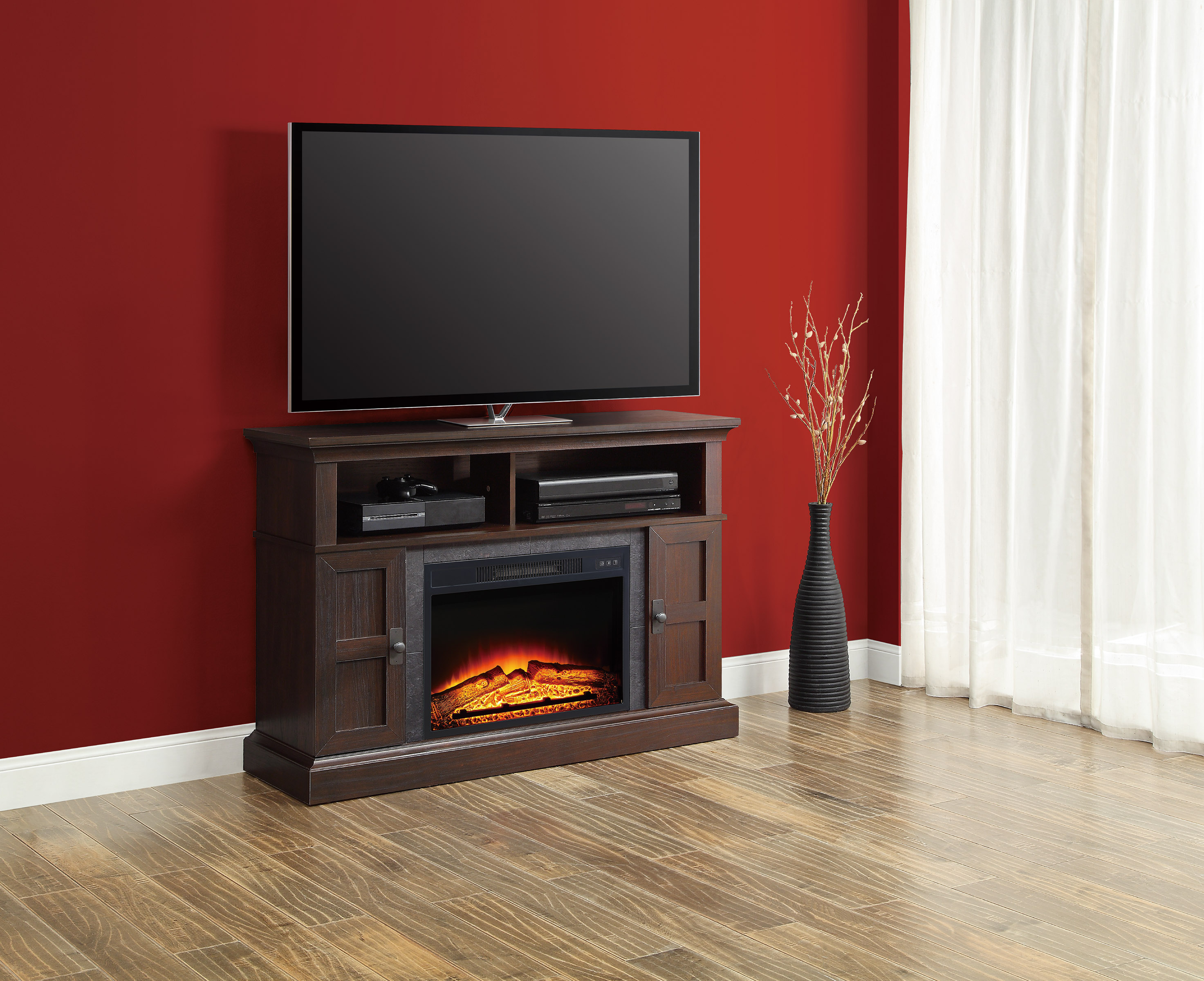 Whalen Media Fireplace Console for TVs up to 55'', Dark Cherry