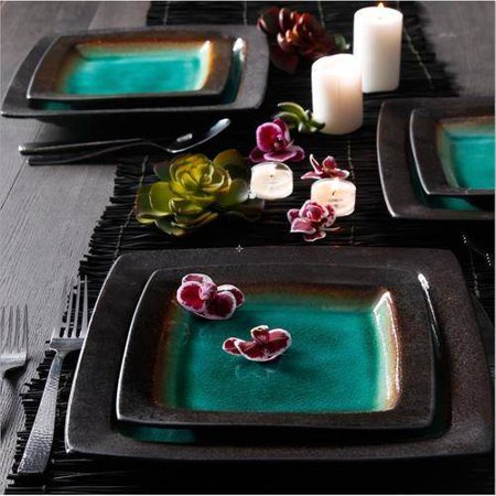 Gibson Home Ocean Oasis 16-Piece Dinnerware Set, Turquoise