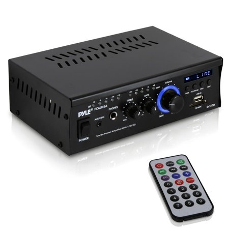 - Pyle PCAU46A - Audio Speaker Power Amplifier - Digital Stereo Amp with Headphone Jack, MP3/USB/SD Readers, 2 x 120 Watt