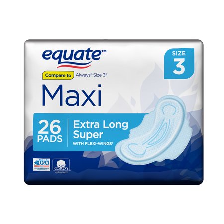 - Equate Maxi Pads with Flexi-Wings, Extra Long, Super, 26 Ct, Size 3