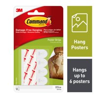 Command Poster Strips, White, Small, 12 Strips/Pack