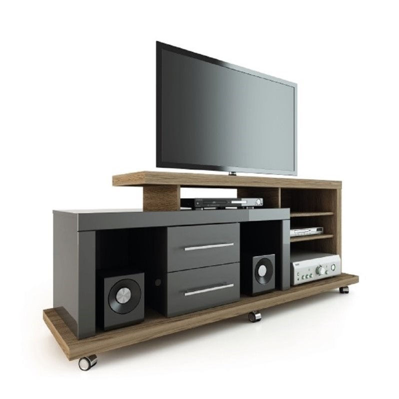 Manhattan Comfort Empire 67'' TV Stand in Chocolate and Onyx