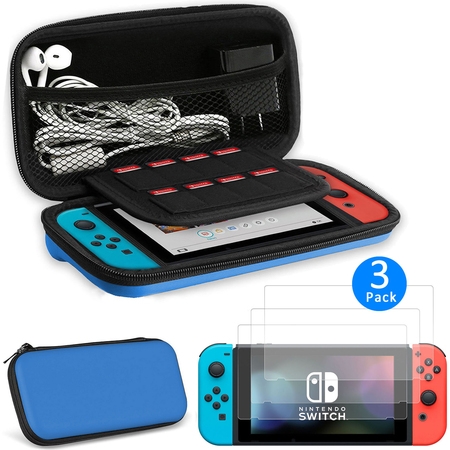 EEEKit 2in1 Starter Kit for Nintendo Switch, Carrying Travel Hard Shell Case w/ Game Cartridge Holder + 3 Pcs Clear HD Screen
