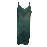 Mogul Women's Green Strappy Tank Tunic Embroidered V Neck Blouse Sundress M