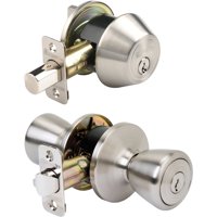 Brink's Tulip Style Keyed Entry Door Knob and Single Deadbolt, Satin Nickel