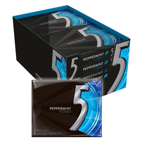 - 5 Gum Peppermint Cobalt Sugar Free Gum, 15 Piece Pack, 10 Count