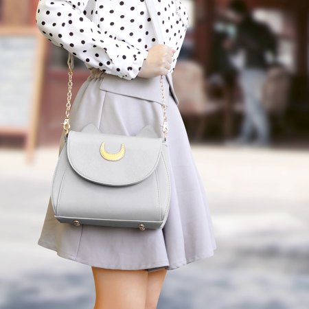 Hello Kitty Louis Vuitton Purse Women Shoulder Bag Moon Tote Cross body Lady Laxury Handbag Kitty Cat Ears PU Leather Messenger Satchel Tote Purse ()