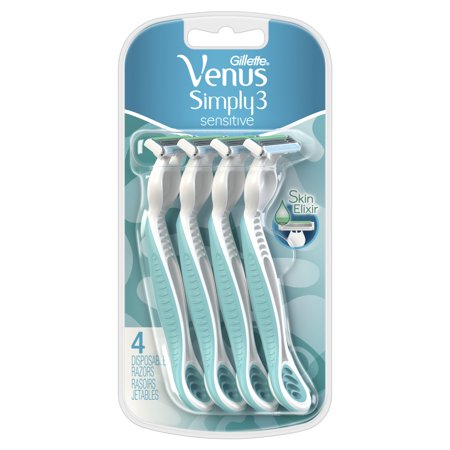 4 Disposable Razors - Gillette Venus Simply 3 Sensitive Women's Disposable Razors - 4 Pack