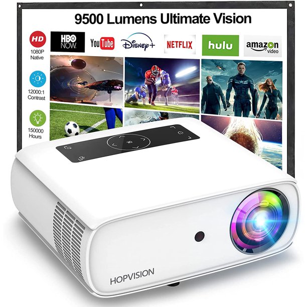 Hopvision JQ818A Full HD 1080p 9500-Lumens LCD Projector with 350