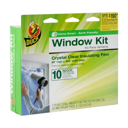 Insulated Vinyl Windows - Duck Indoor Window Insulation Kit, Insulates 10 Windows, 62” x 420” Film