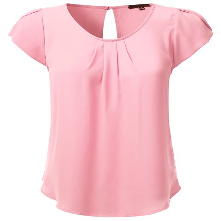 - Doublju Women's Woven Petal Short Sleeve Blouse BABYPINK S