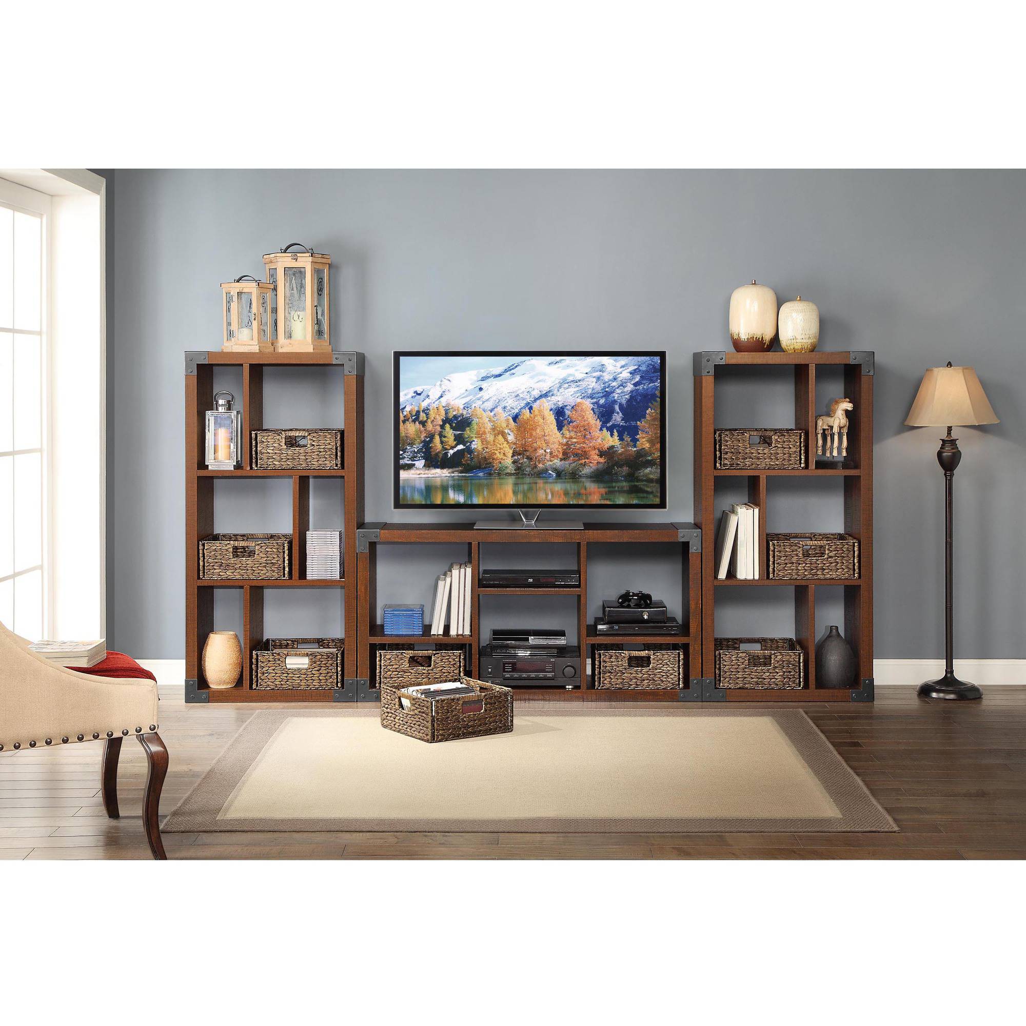 Whalen Landon TV Stand with Cube Organizer for Flat Panel Screen TV's up to 45'', Rustic Brown