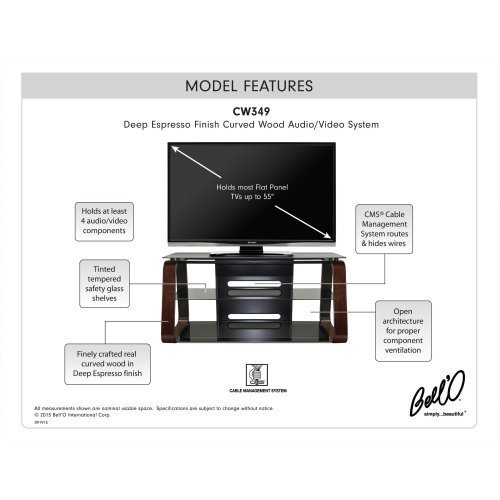 Bello Curved Wood Flat Panel Stand for TVs up to 55'', Espresso/Black