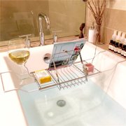 Knifun Bathtub Caddy Tray Across Tub Stainless Steel Reading Expandable Shower Storage Organizer, Over Bath