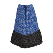 Mogul Women's Broom Skirt Blue Bandini Jaipur Rayon Festive Chic Long Skirts