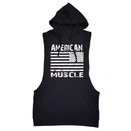 Men's American Muscle Flag Black Vest T-Shirt Hoodie X-Large Black