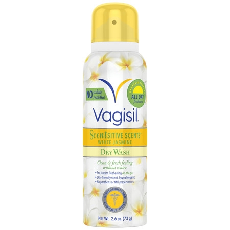 Vagisil Scentsitive Scents Dry Wash Spray, White Jasmine Scent, for On the Go Feminine