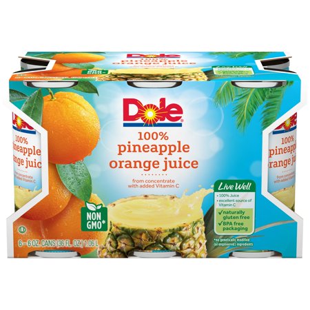 Dole 100% Pineapple Orange Juice 6-6 fl. oz. Cans - Walmart.com