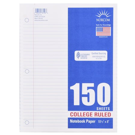 - Norcom 150 Sheets College Ruled Filler Paper, 10.5
