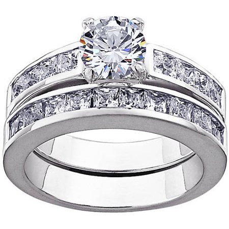 ONLINE - Sterling Silver CZ 2-Piece Wedding Ring Set - Walmart.com