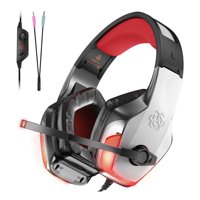 Gaming Headset for PS4, Xbox One, PC, Controller, Noise Cancelling Over Ear Headphones with Mic, LED Light Bass Surround Soft Memory Earmuffs for Computer Laptop Mac NS 3DS Mobilephones
