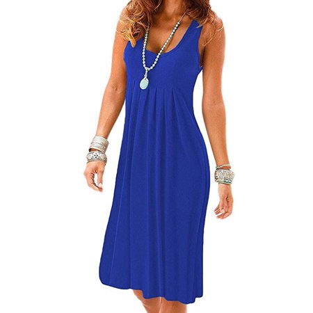 Women's Summer Casual Sleeveless Mini Plain Pleated Tank Vest Dresses T-Shirt