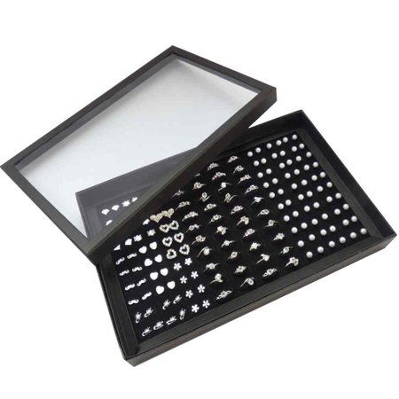 - 100 Slots Ear Studs Ring Tray Brooches Pin Storage Box Organizer Show Holder Jewelry Display Case