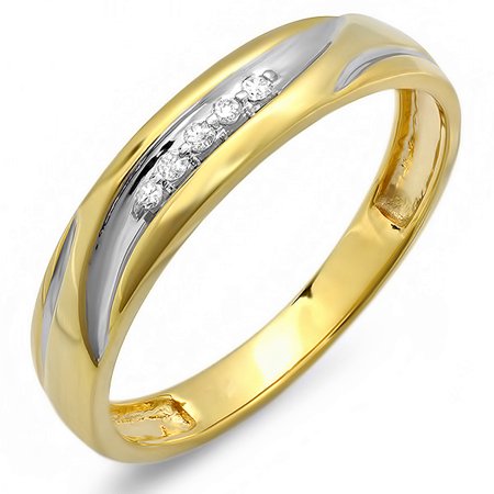 Two Tone Diamond Anniversary Band - 0.07 Carat (ctw) 18K Gold Plated Sterling Silver Round Diamond Men's Two Tone Wedding Anniversary Band