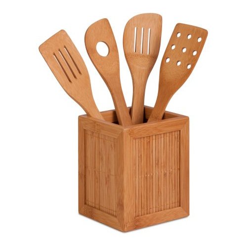 Honey Can Do Bamboo Utensil Set with Holder & Utensils