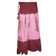Mogul Womens Wrap Skirts Tie-Dye Pink Maroon Sequin Work Wrap Around Skirt
