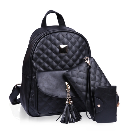 HDE Small Fashionable Backpack for Women Mini Black Quilted Fashion Backpacks Purse