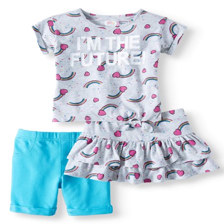 Side-Tie Top, Bermuda Short & Skort, 3-Piece Mix and Match Outfit Set (Little Girls & Big Girls)