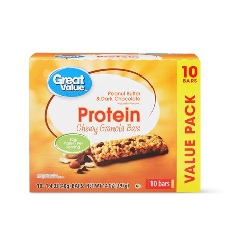 - Great Value Protein Chewy Granola Bars, Peanut Butter & Dark Chocolate, 14 oz, 10 Count