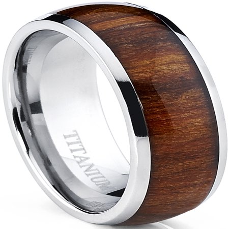 - Men's Titanium Ring Wedding Band, Engagement Ring with Real Wood Inlay, 8mm Comfort Fit Sizes 6 to 13