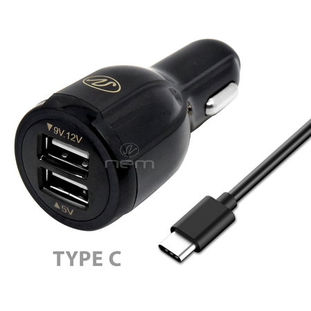 Quick Car Charger Kit For Sony Xperia L2 Phones - Dual USB 4.3 Amp Car Charger with 3 Feet Type C USB Cable -