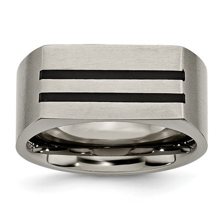 White Enameled Ring Band - Mia Diamonds Titanium 10mm Black Enamel Stripes Brushed Wedding Engagement Band Ring Size - 11.5